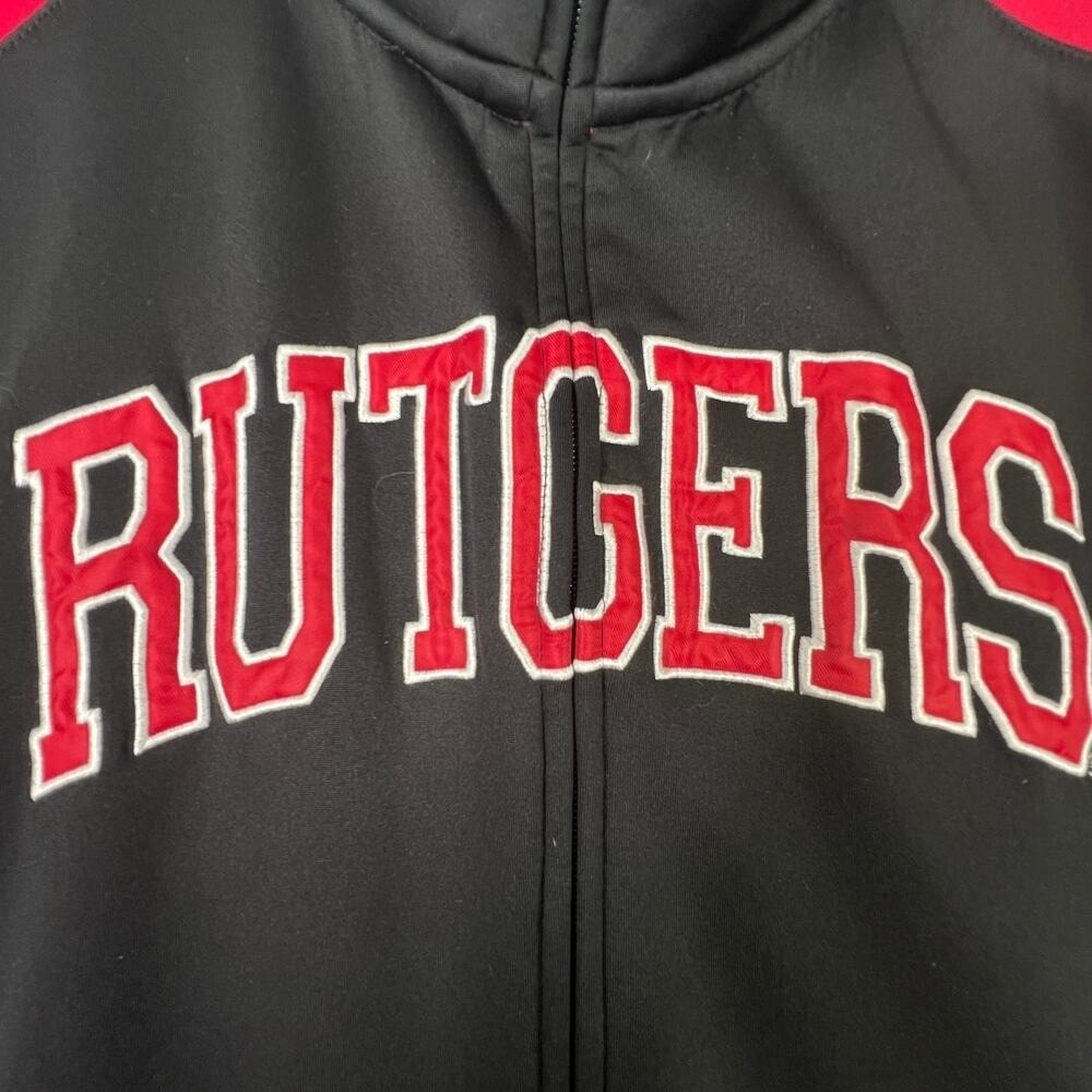 Rutgers Track Jacket Scarlet Knights Full Zip Collegiate Black Red Mens XL - Picture 2 of 10